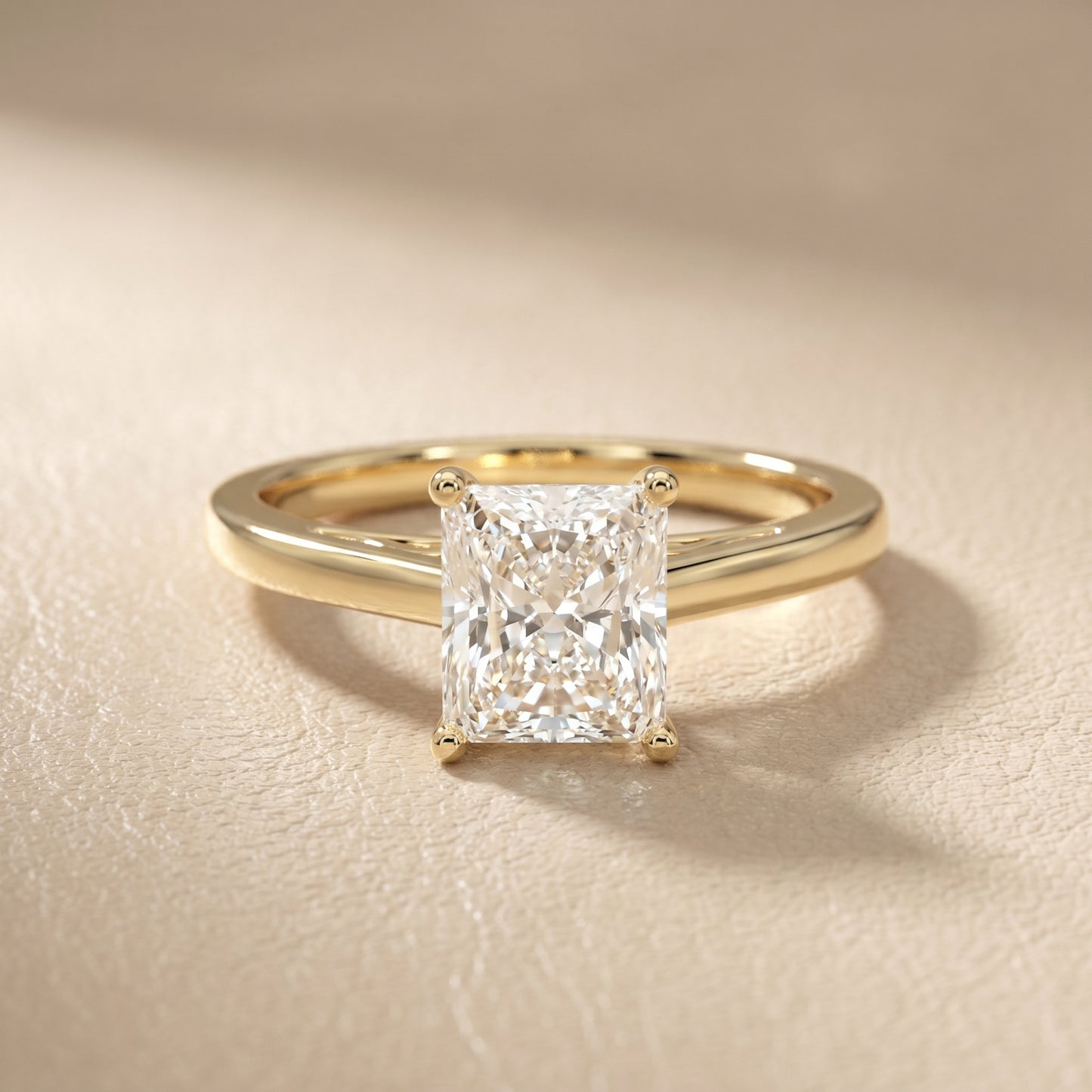 Radiant Cut Lab Grown Diamond Ring in Yellow Gold