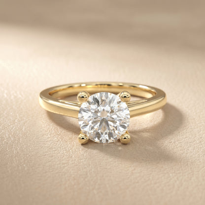 Round Cut Lab Grown Diamond Ring in Yellow Gold