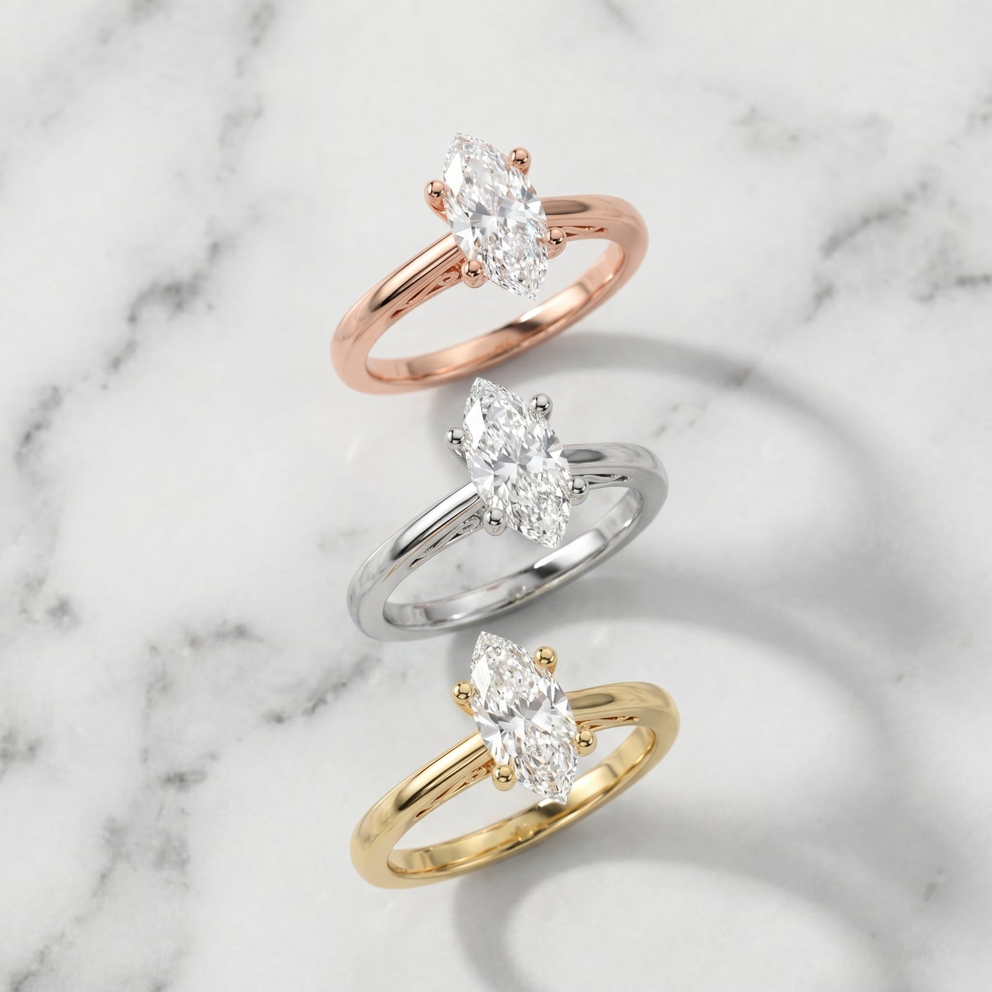 Marquise Cut Lab Grown Diamond Ring in White Gold