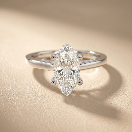 Marquise Cut Lab Grown Diamond Ring in White Gold