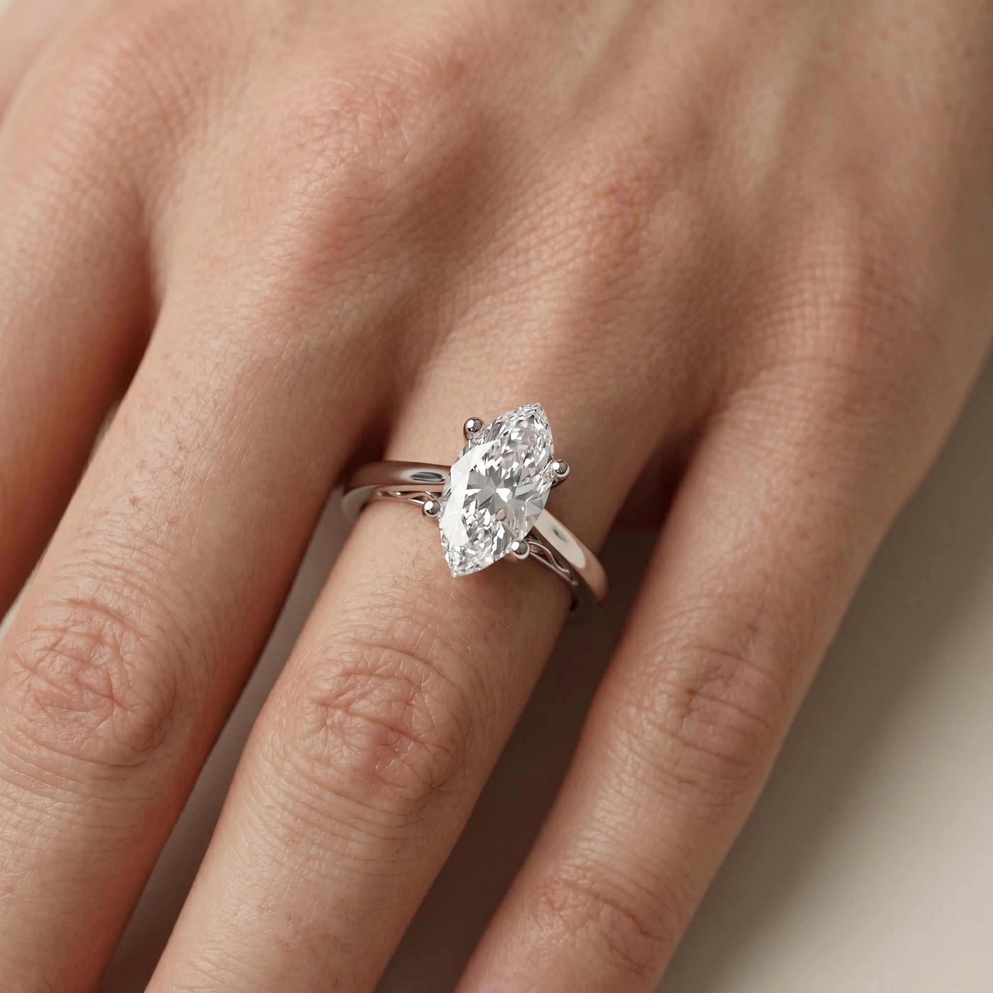 Marquise Cut Lab Grown Diamond Ring in White Gold