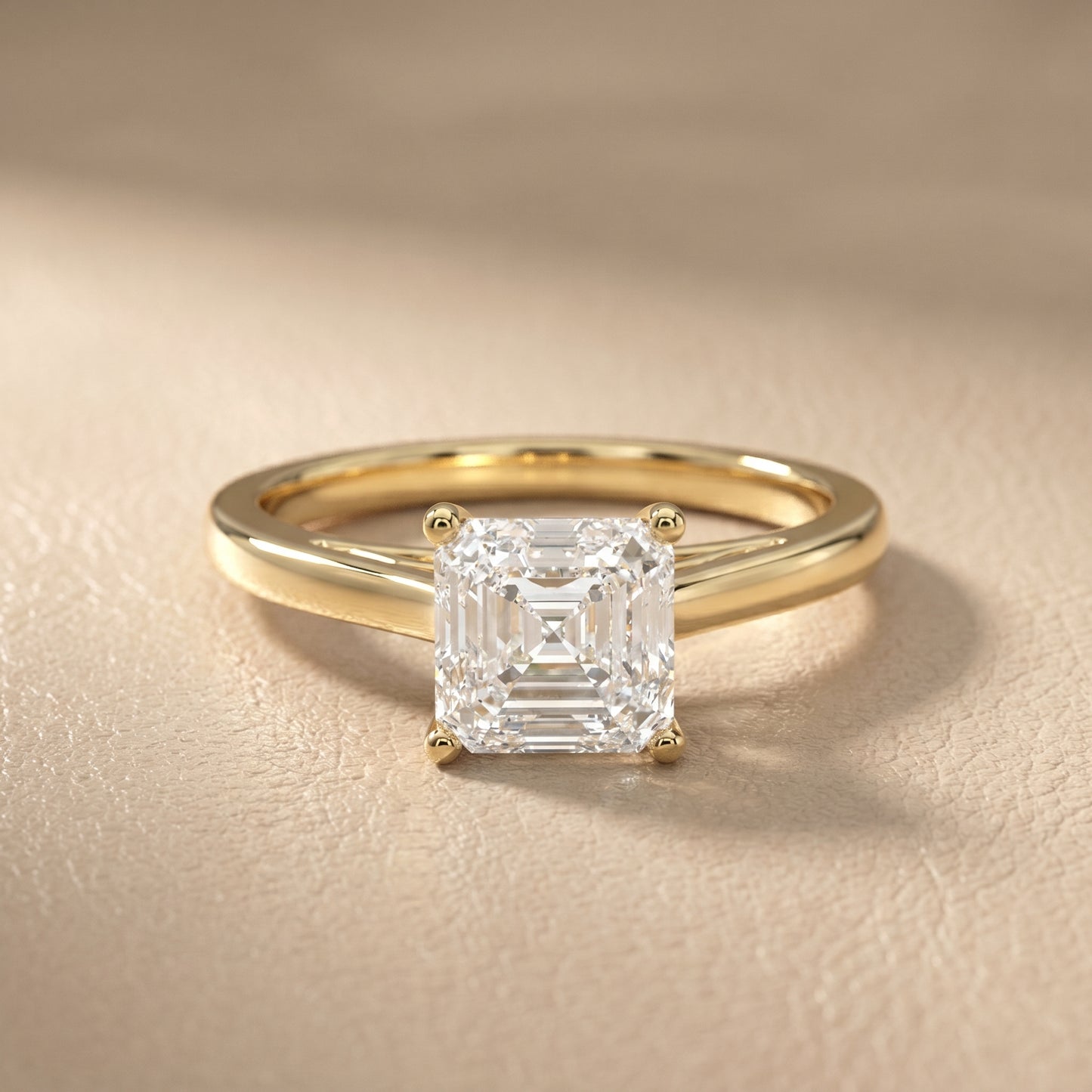 Asscher Cut Lab Grown Diamond Ring in Yellow Gold