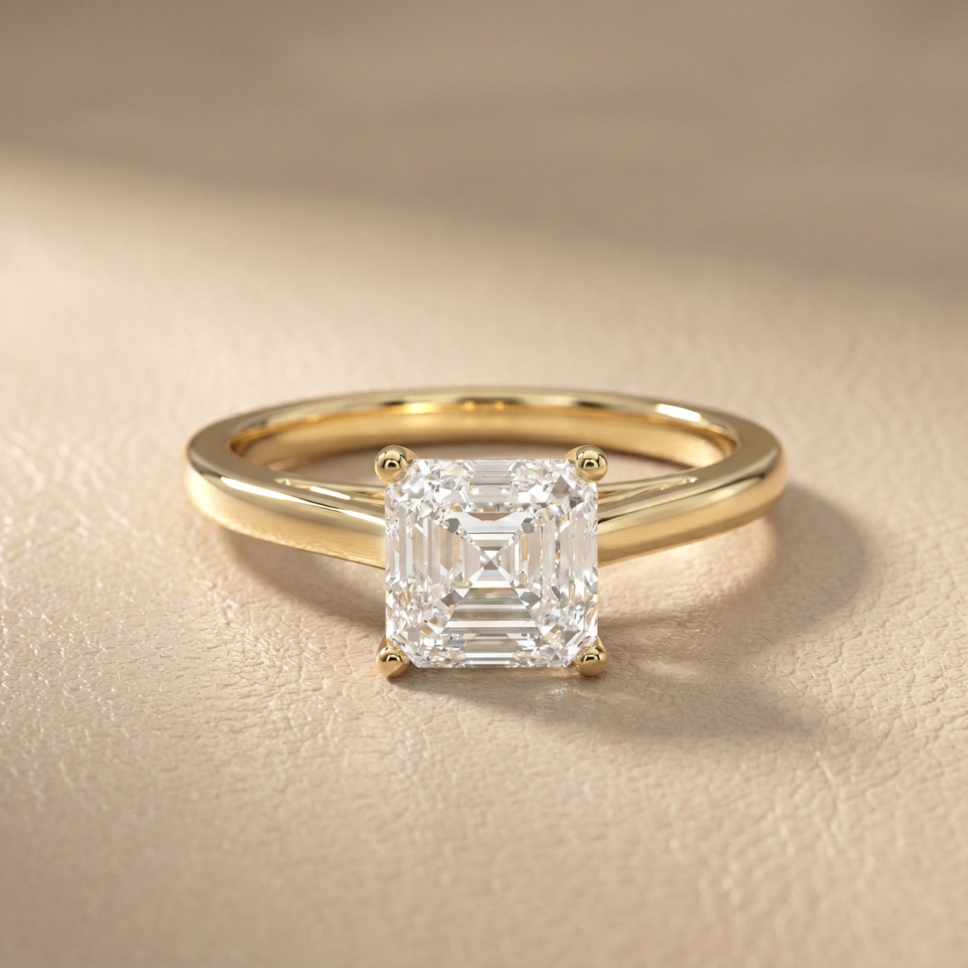 Asscher Cut Lab Grown Diamond Ring in Yellow Gold