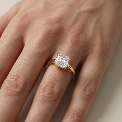Asscher Cut Lab Grown Diamond Ring in Yellow Gold