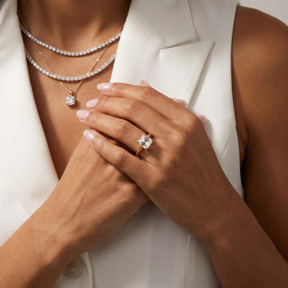 Asscher Cut Lab Grown Diamond Ring in Yellow Gold
