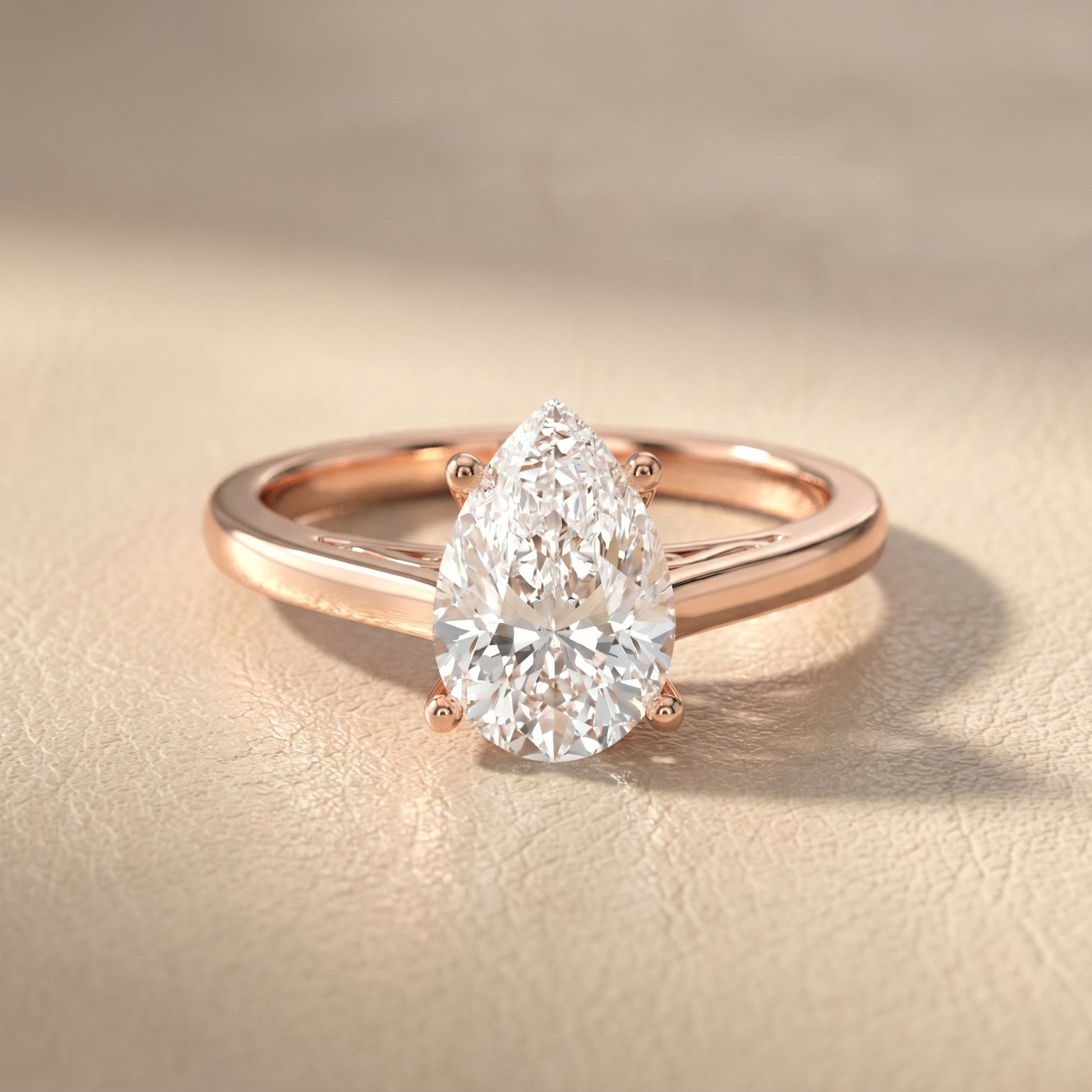 Pear Cut Lab Grown Diamond Ring in Rose Gold