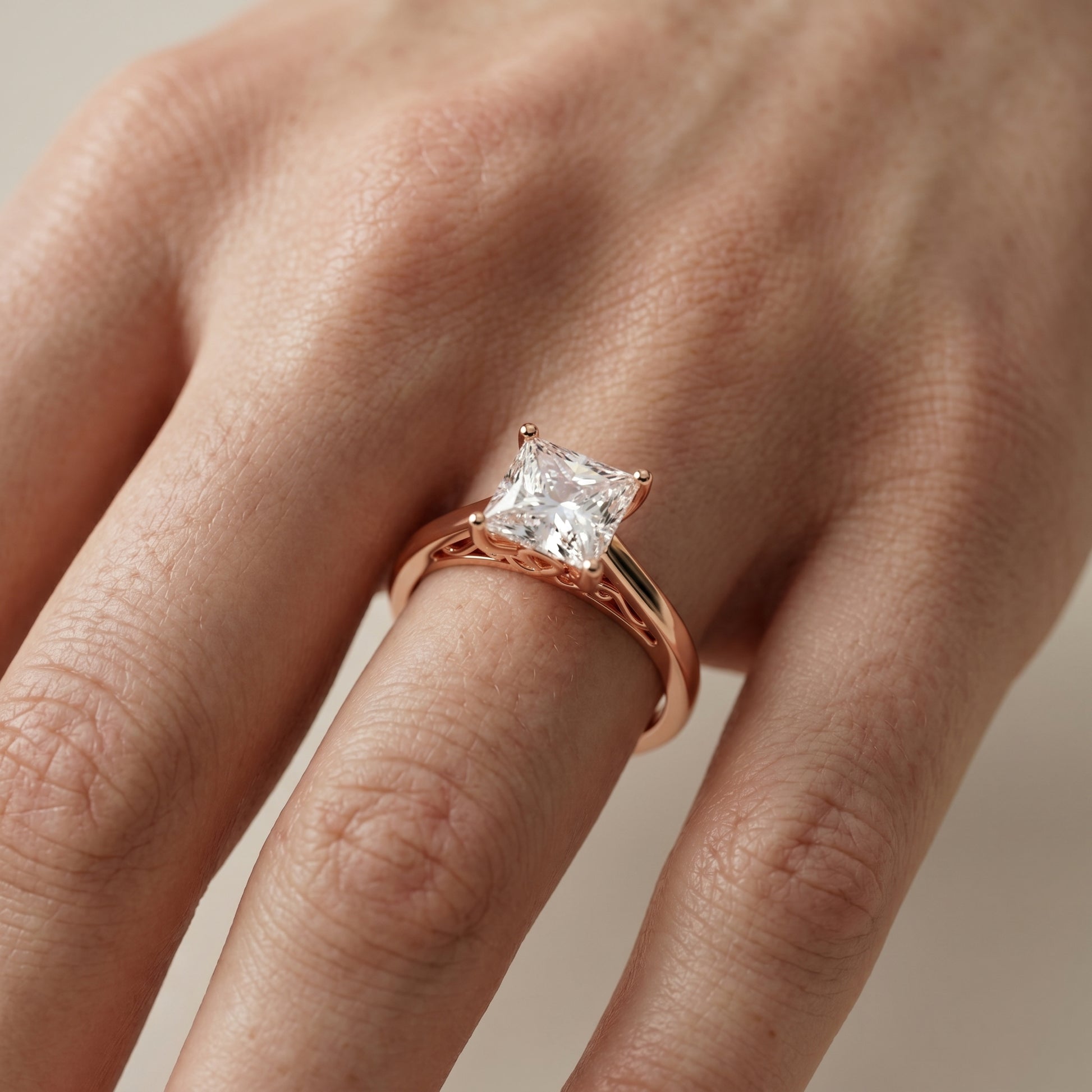 Princess Cut Lab Grown Diamond Ring in Rose Gold