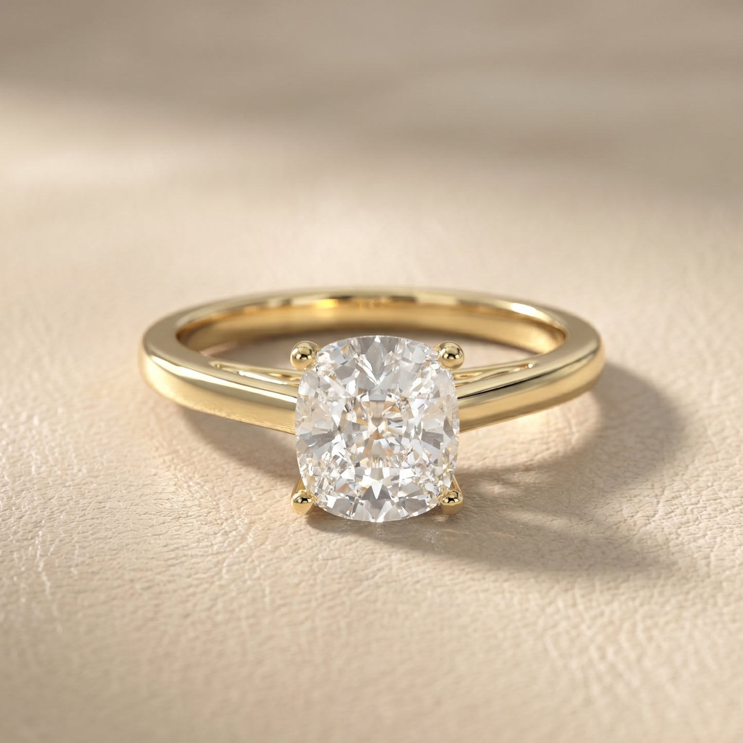 Cushion Cut Lab Grown Diamond Ring in Yellow Gold