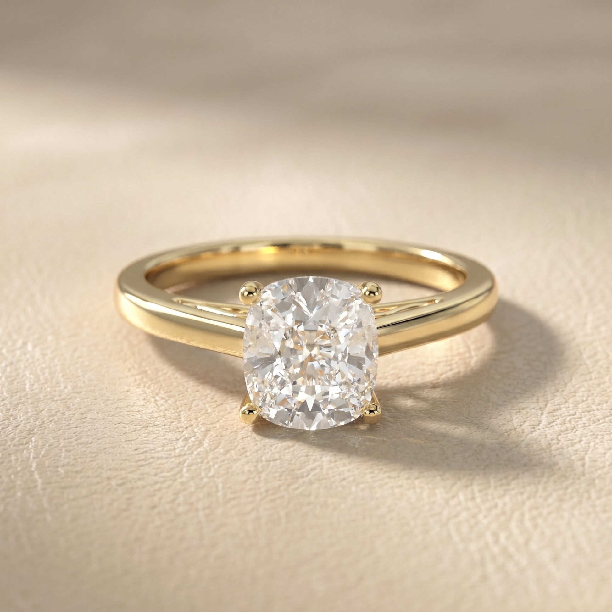 Cushion Cut Lab Grown Diamond Ring in Yellow Gold