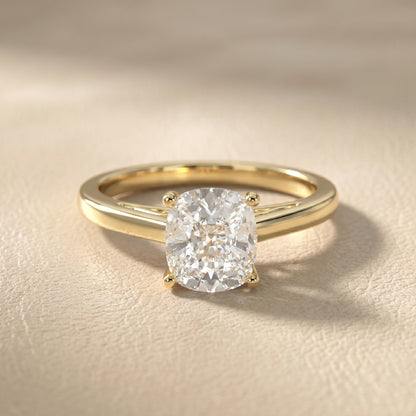 Cushion Cut Lab Grown Diamond Ring in Yellow Gold