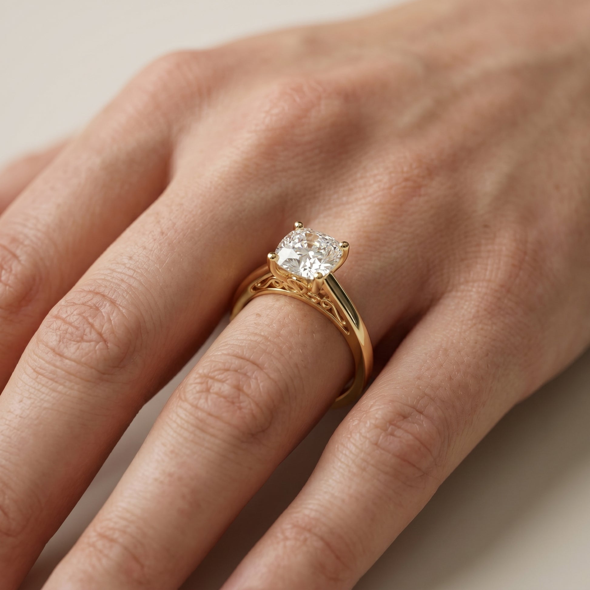 Cushion Cut Lab Grown Diamond Ring in Yellow Gold