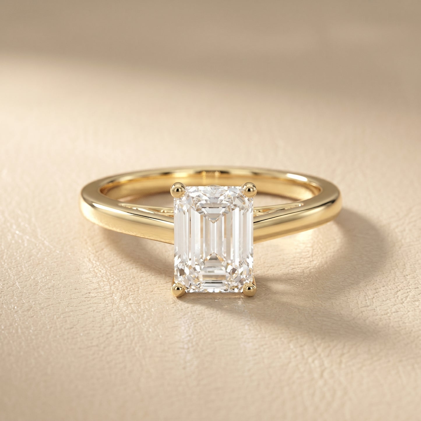 Emerald Cut Lab Grown Diamond Ring in Yellow Gold