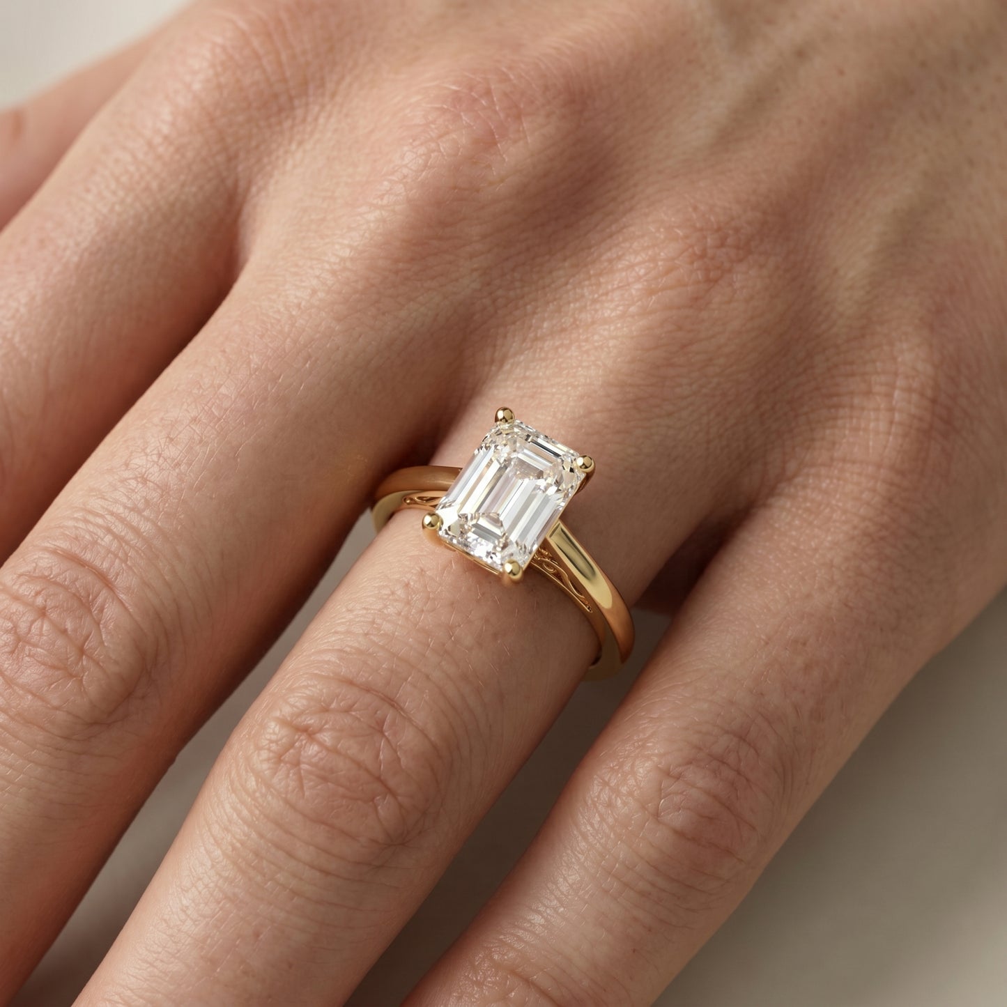 Emerald Cut Lab Grown Diamond Ring in Yellow Gold