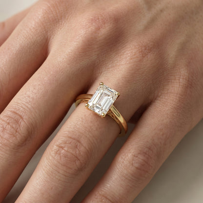 Emerald Cut Lab Grown Diamond Ring in Yellow Gold