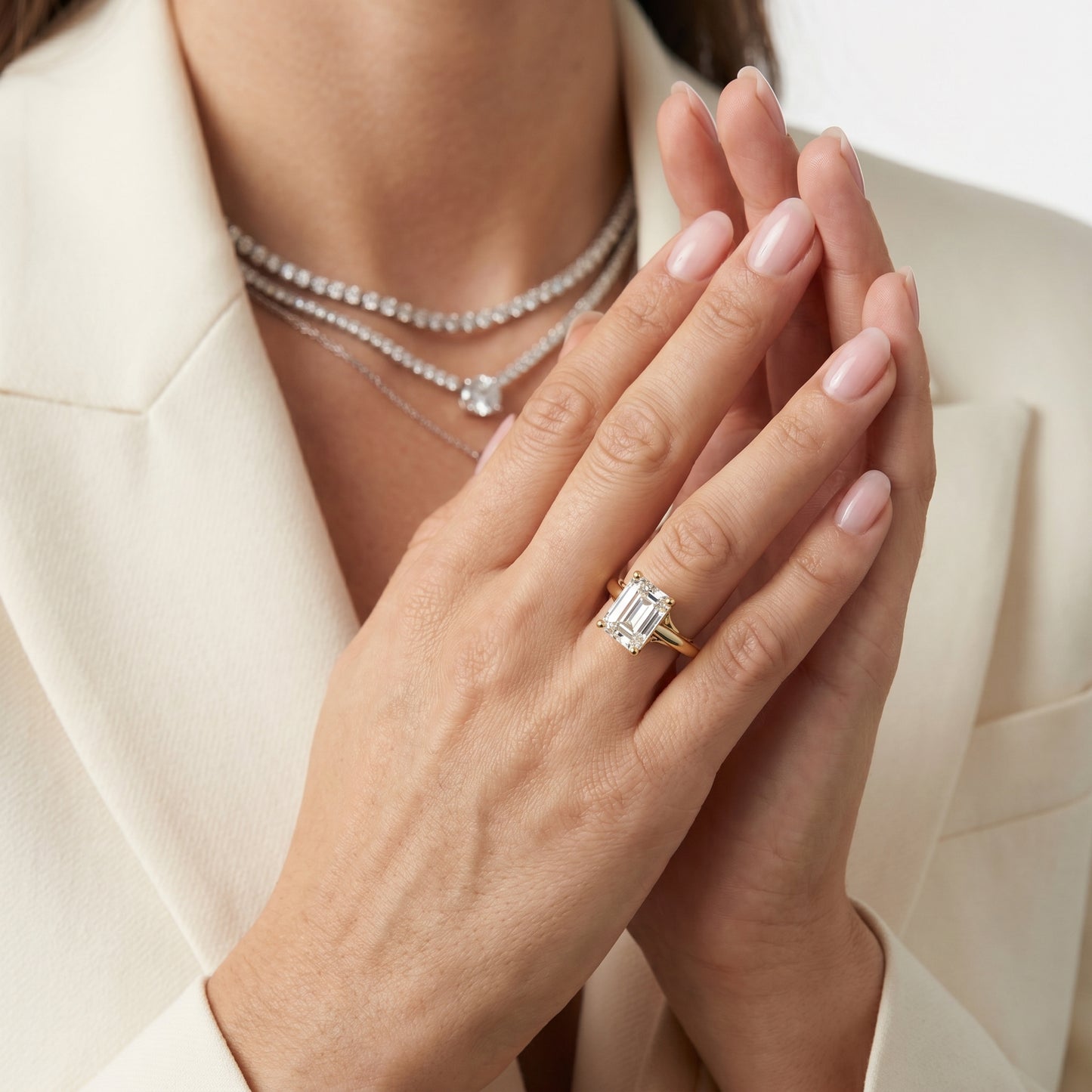 Emerald Cut Lab Grown Diamond Ring in Yellow Gold