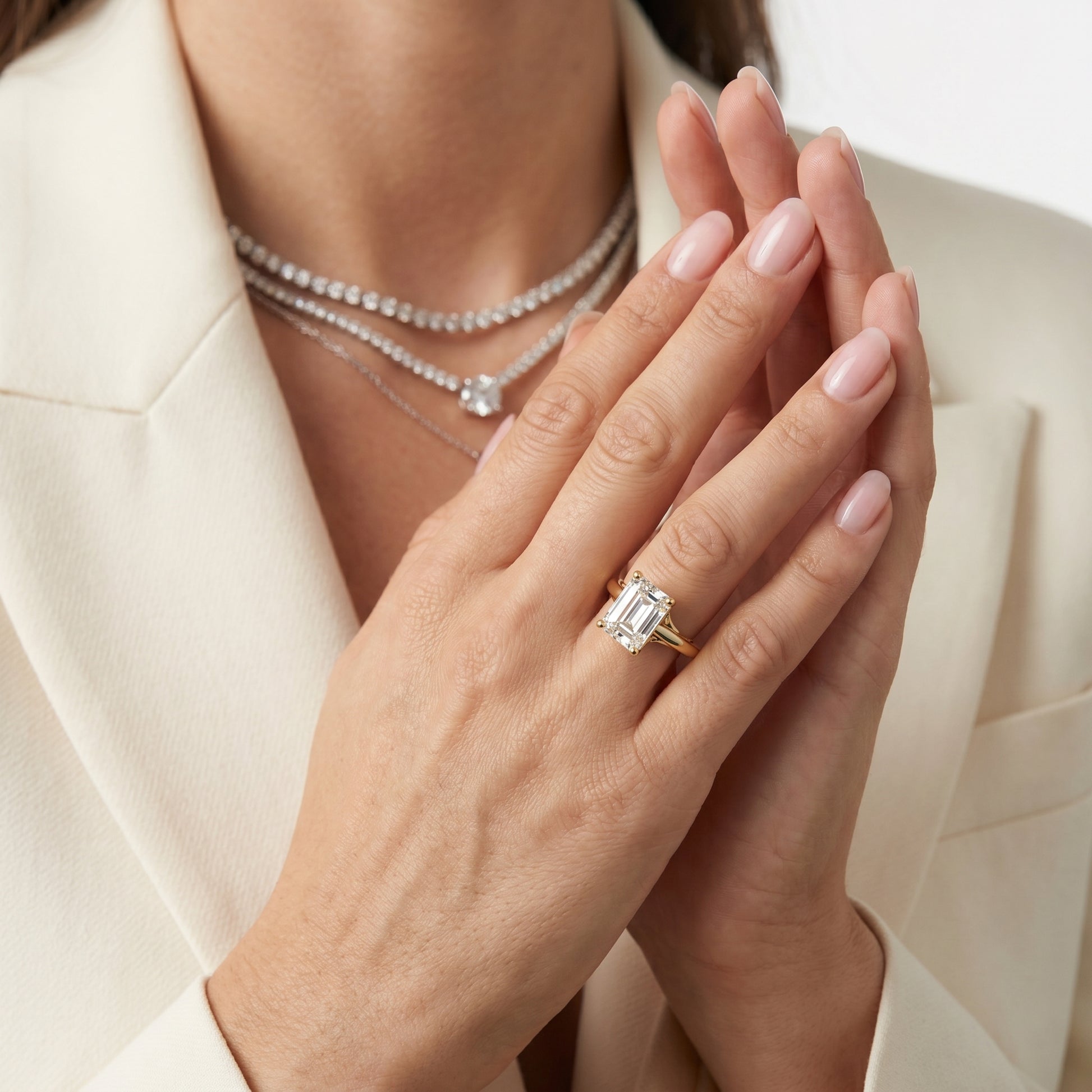 Emerald Cut Lab Grown Diamond Ring in Yellow Gold