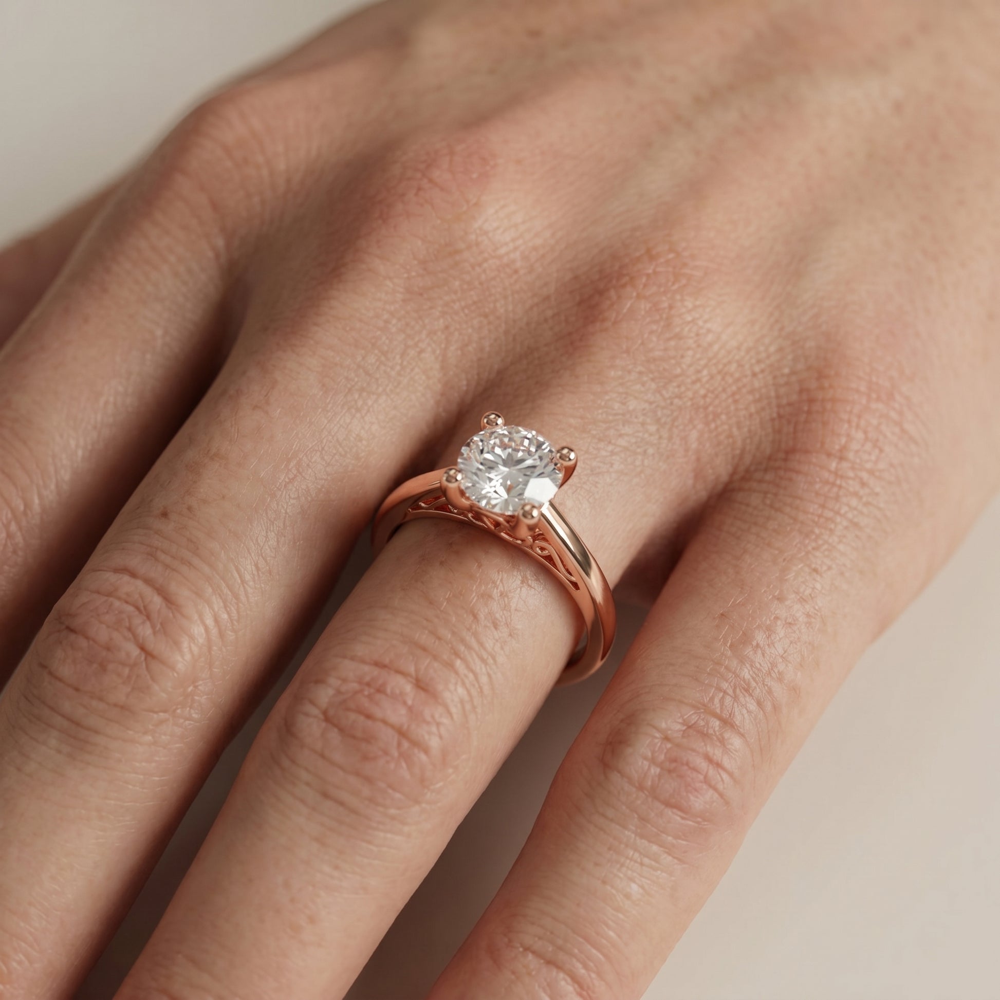 Round Cut Lab Grown Diamond Ring in Rose Gold
