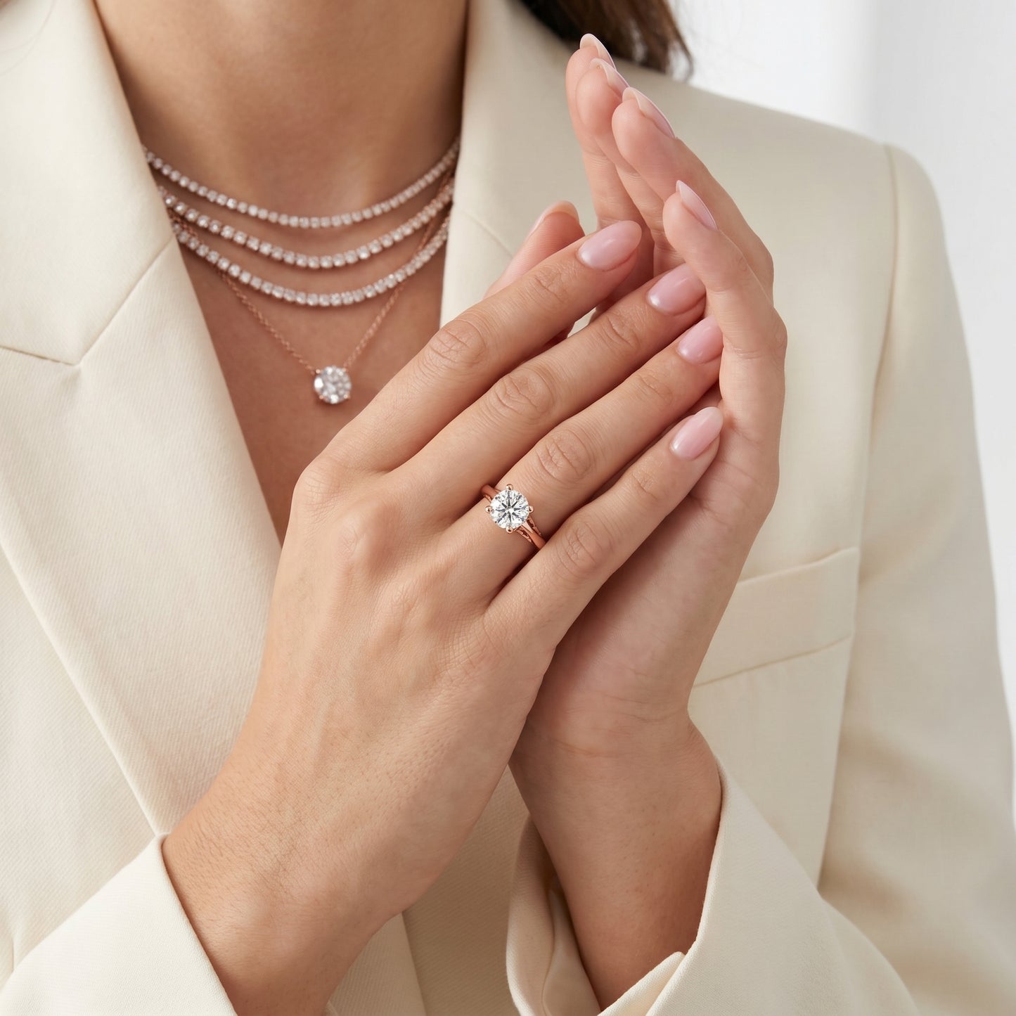 Round Cut Lab Grown Diamond Ring in Rose Gold