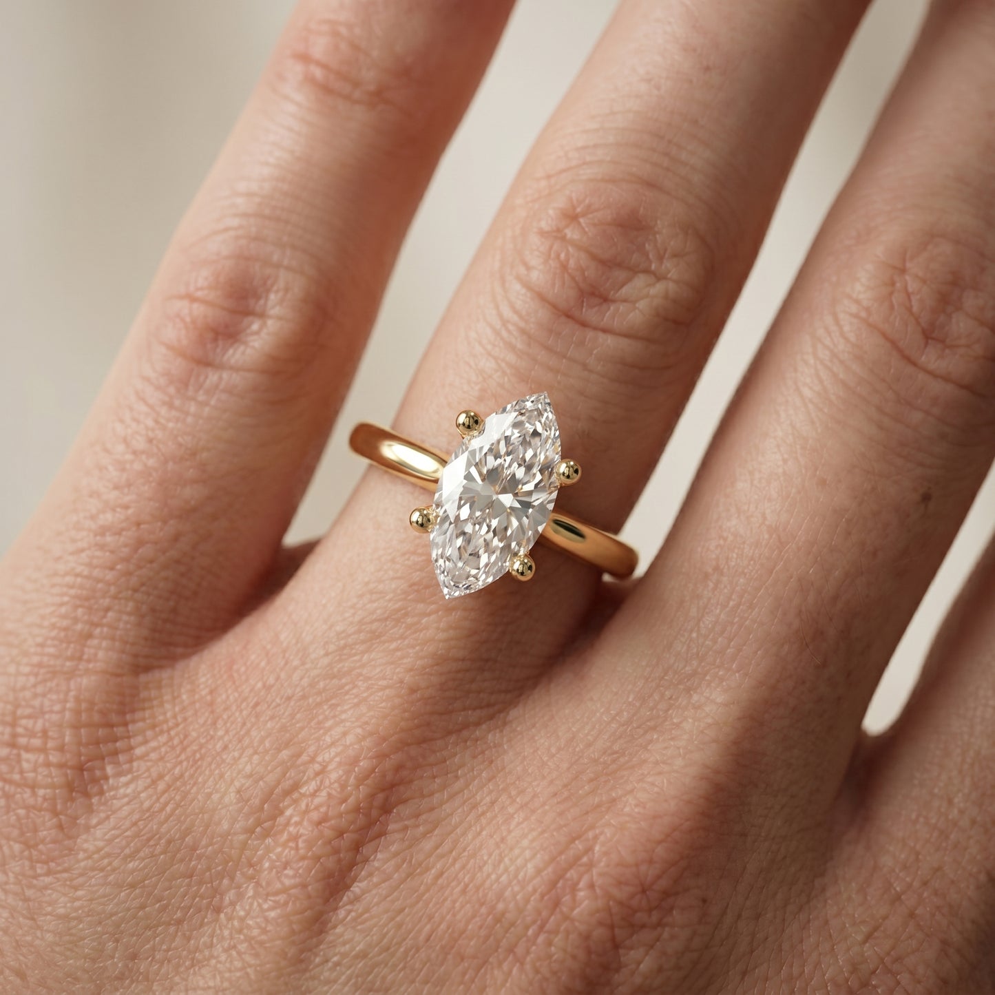 Marquise Cut Lab Grown Diamond Ring in Yellow Gold
