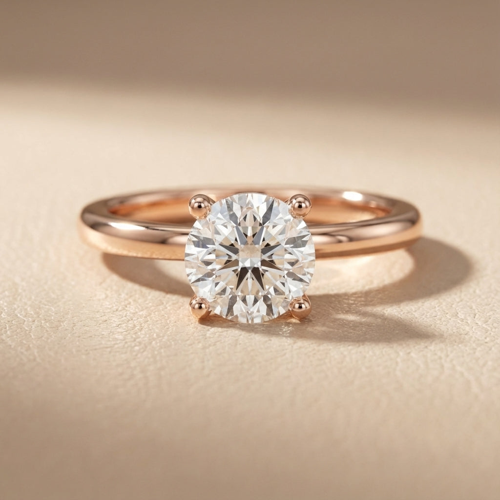 Round Cut Lab Grown Diamond Chevron Solitaire Engagement Ring in Rose Gold