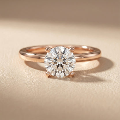 Round Cut Lab Grown Diamond Chevron Solitaire Engagement Ring in Rose Gold