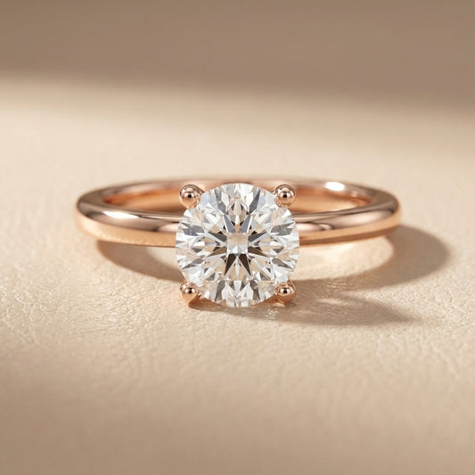 Round Cut Lab Grown Diamond Chevron Solitaire Engagement Ring in Rose Gold