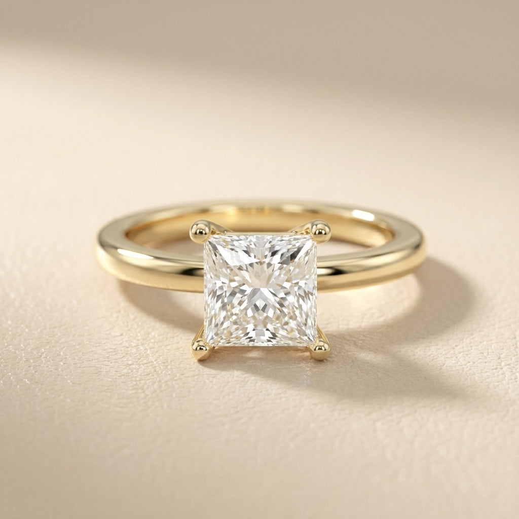 Princess Cut Lab Grown Diamond Solitaire Engagement Ring in Rich Yellow Gold