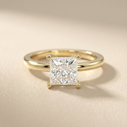Princess Cut Lab Grown Diamond Solitaire Engagement Ring in Rich Yellow Gold