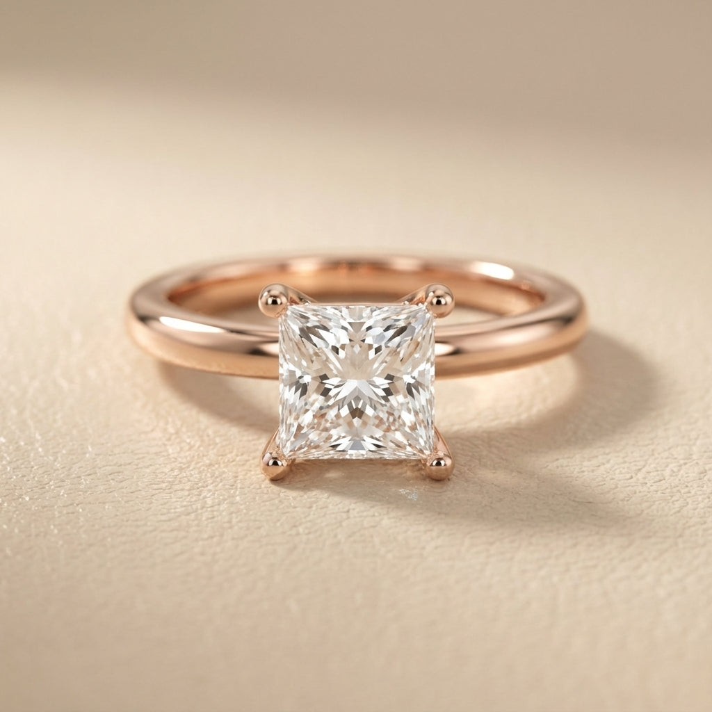 Princess Cut Lab Grown Diamond Solitaire Engagement Ring in Warm Rose Gold