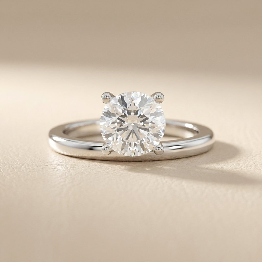 Round Cut Lab Grown Diamond Chevron Solitaire Engagement Ring in White Gold