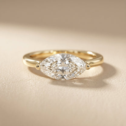 Marquise Cut Lab Grown Diamond Solitaire Engagement Ring in Yellow Gold setting