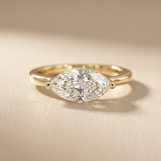 Marquise Cut Lab Grown Diamond Solitaire Engagement Ring in Yellow Gold setting