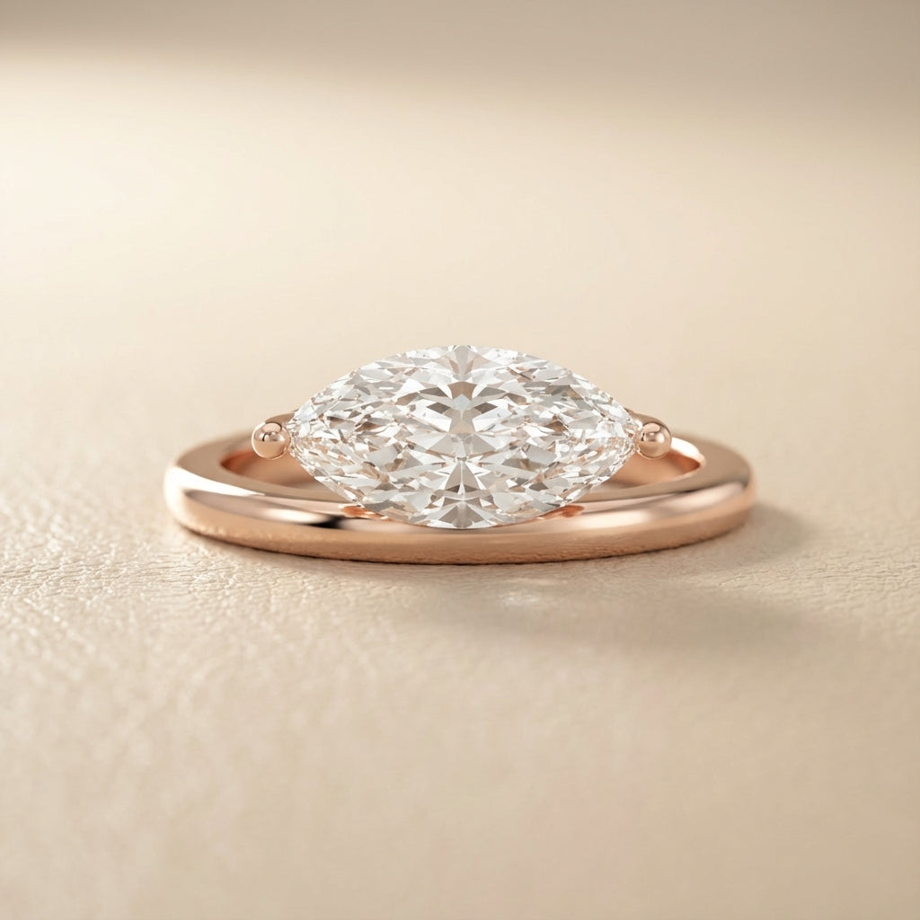 East-West Marquise Cut Lab Grown Diamond Solitaire Engagement Ring in Rose Gold