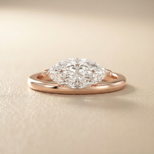 East-West Marquise Cut Lab Grown Diamond Solitaire Engagement Ring in Rose Gold