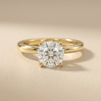 Round Cut Lab Grown Diamond Chevron Solitaire Engagement Ring in Yellow Gold