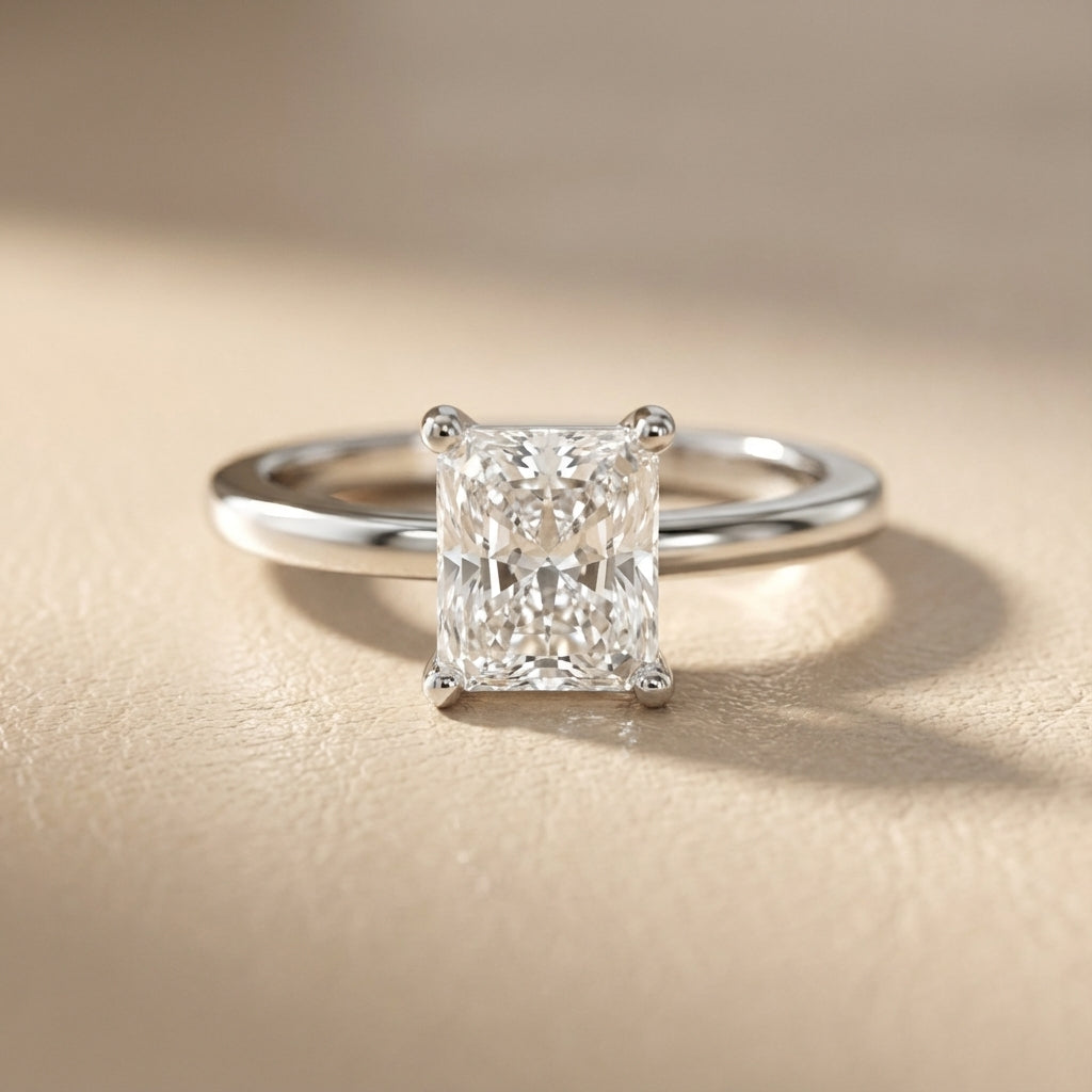 Radiant Cut Lab Grown Diamond Solitaire Engagement Ring in Durable Platinum