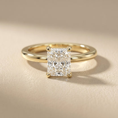 Radiant Cut Lab Grown Diamond Solitaire Engagement Ring in Rich Yellow Gold