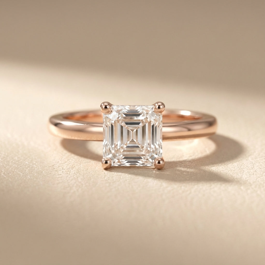 Asscher Cut Lab Grown Diamond Solitaire Engagement Ring in Rose Gold