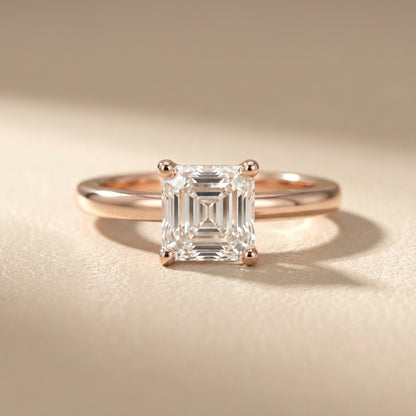 Asscher Cut Lab Grown Diamond Solitaire Engagement Ring in Rose Gold