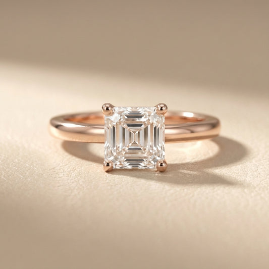 Asscher Cut Lab Grown Diamond Solitaire Engagement Ring in Rose Gold