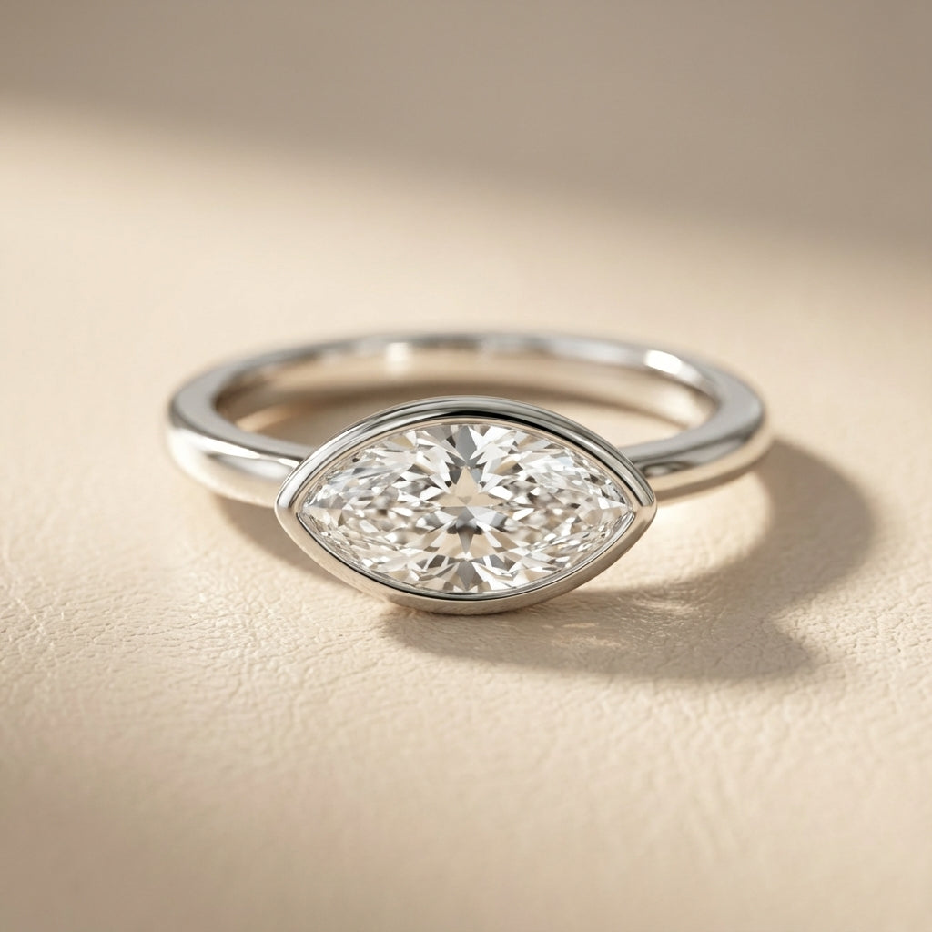 Platinum Marquise Cut Lab Grown Diamond Solitaire Engagement Ring side view