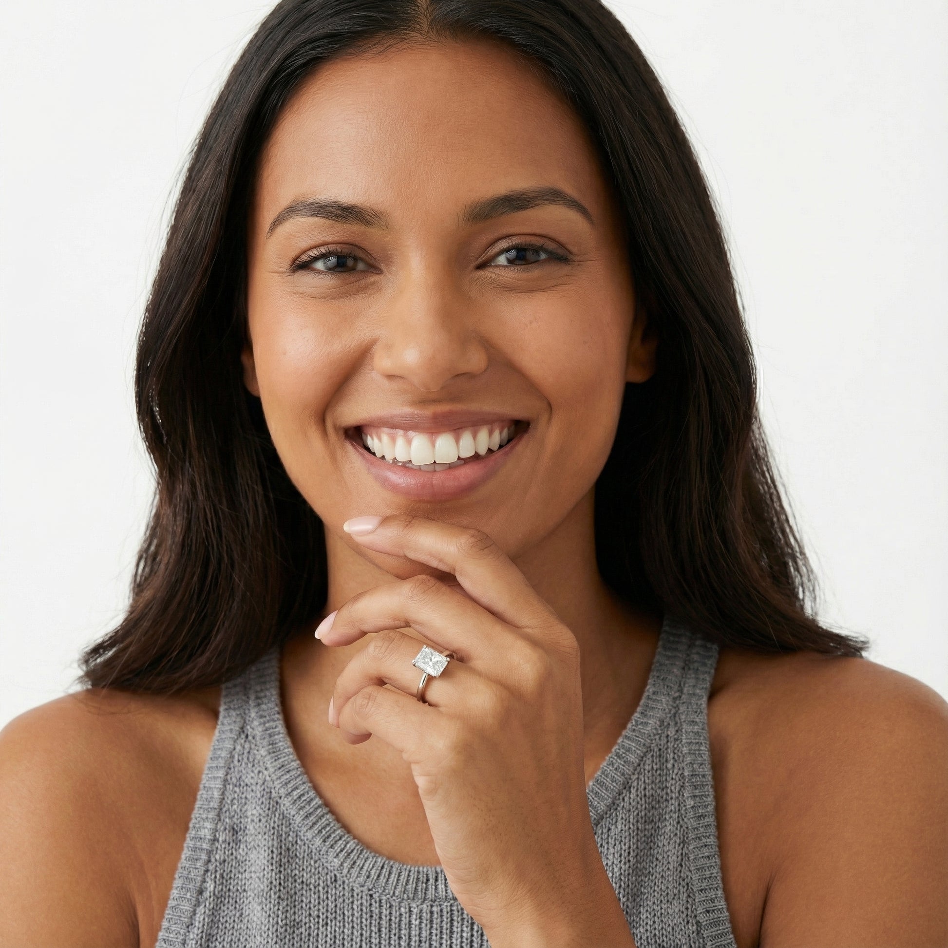 Radiant Cut Lab Grown Diamond Solitaire Engagement Ring in Polished Silver