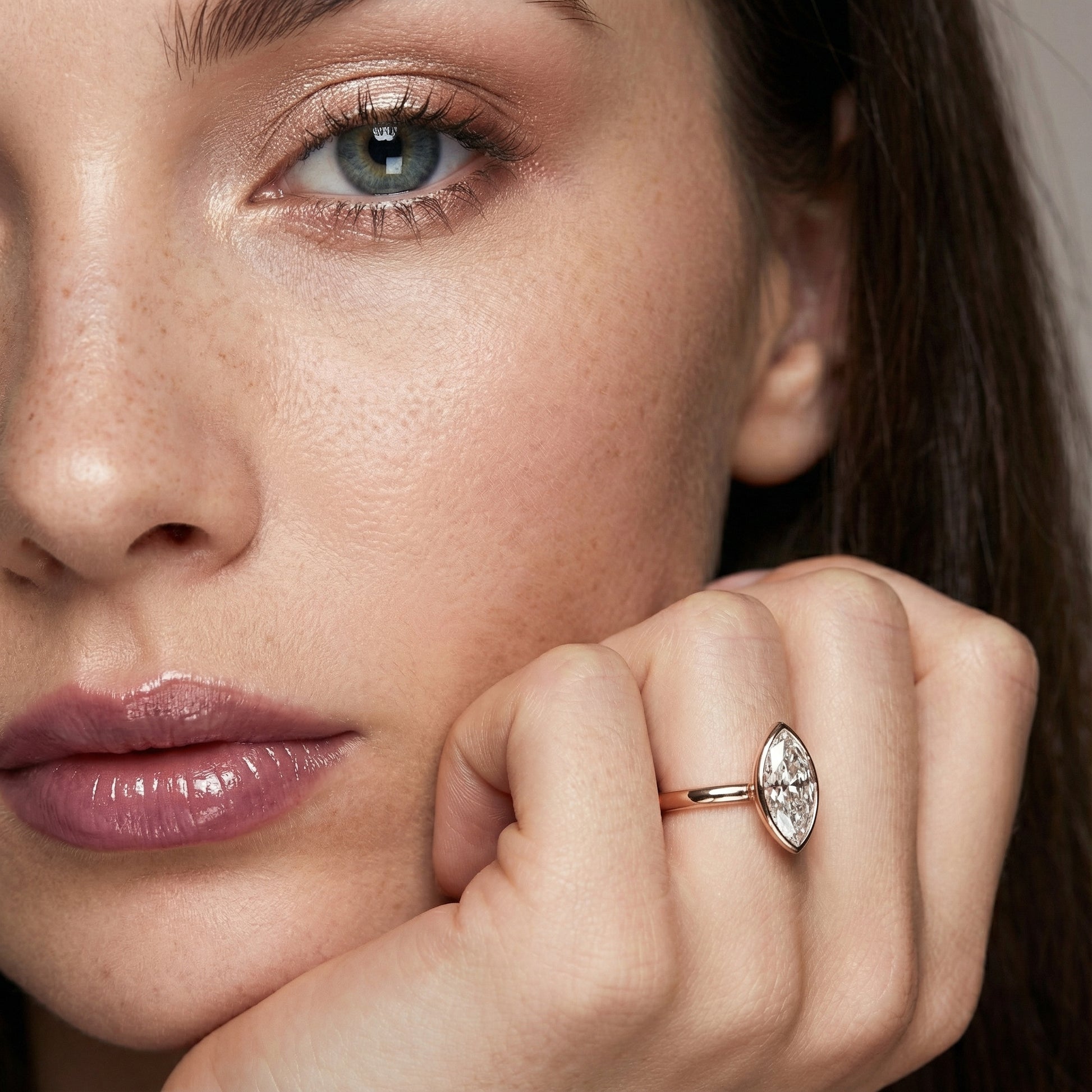 East-West Marquise Cut Lab Grown Diamond Solitaire Engagement Ring in Rose Gold