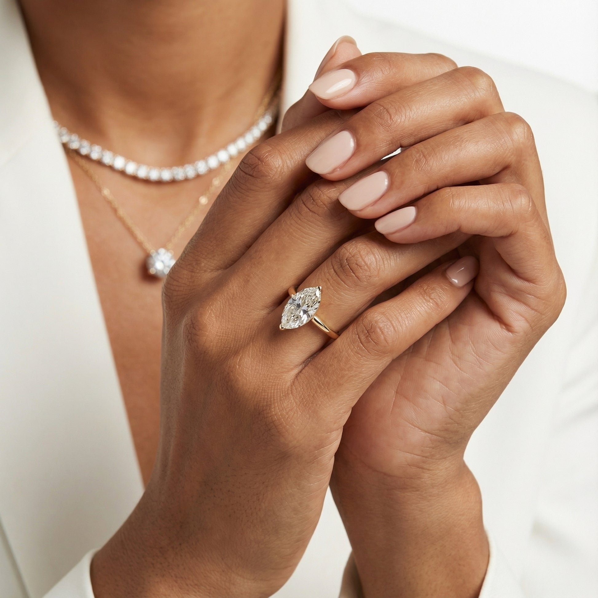 Marquise Cut Lab Grown Diamond Solitaire Engagement Ring in Yellow Gold setting