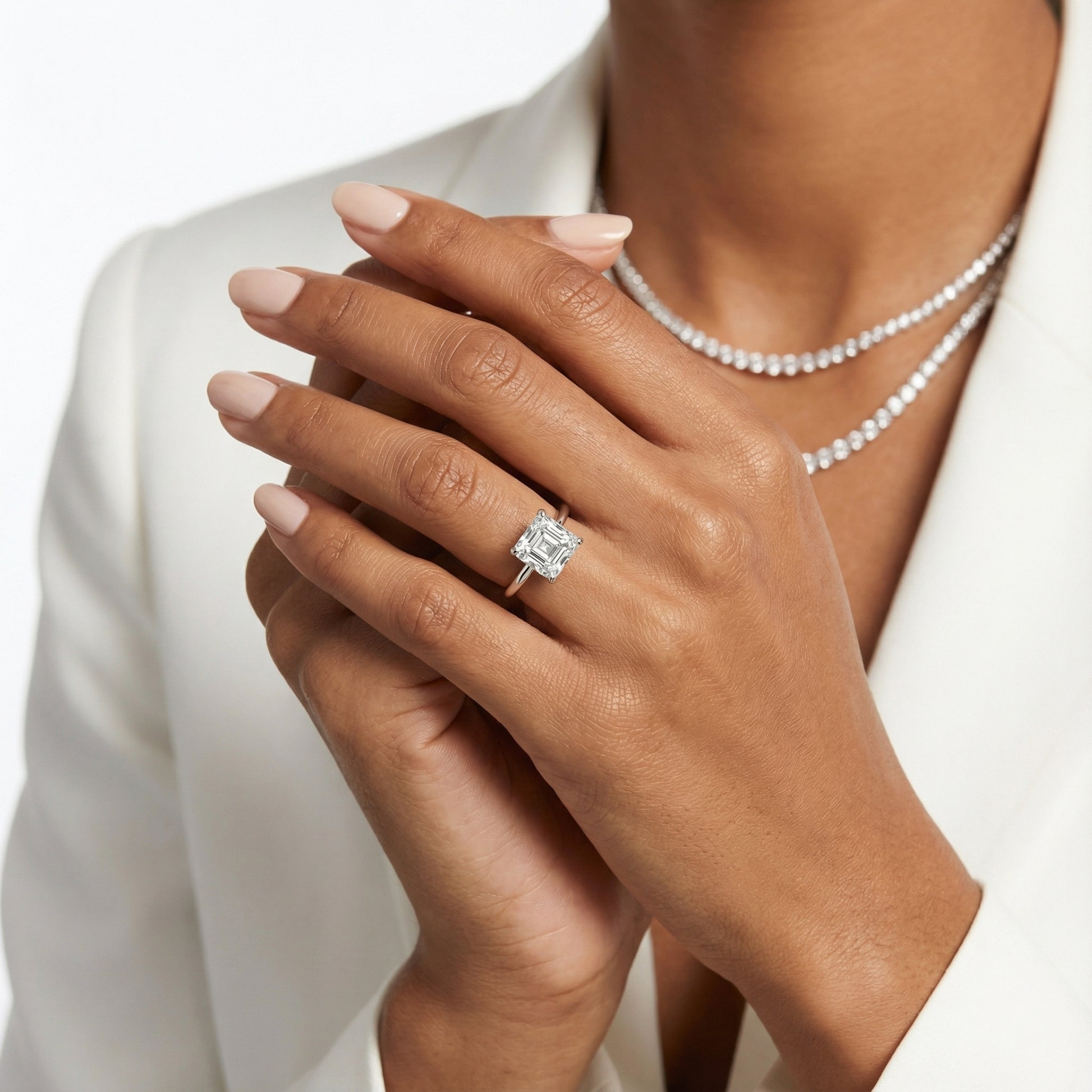 Asscher Cut Lab Grown Diamond Solitaire Engagement Ring in White Gold