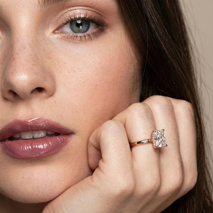 Radiant Cut Lab Grown Diamond Solitaire Engagement Ring in Warm Rose Gold
