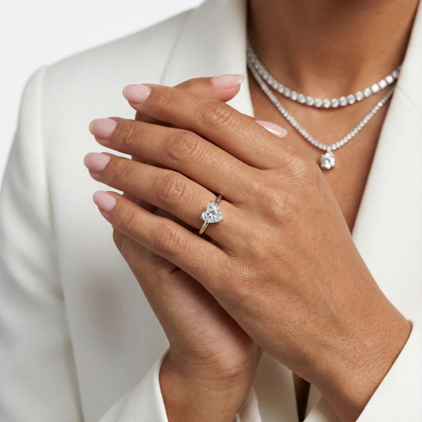 Heart Cut Lab Grown Diamond Engagement Ring in Silver Solitaire Setting