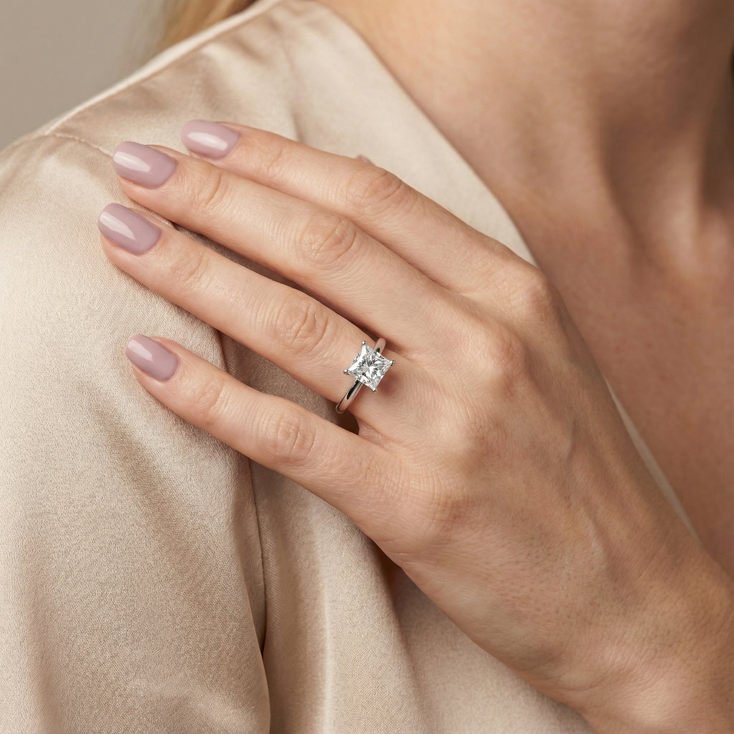 Princess Cut Lab Grown Diamond Solitaire Engagement Ring in Brilliant White Gold