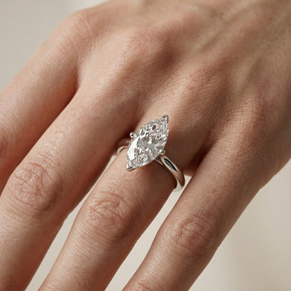 Marquise Cut Lab Grown Diamond Solitaire Engagement Ring in Silver