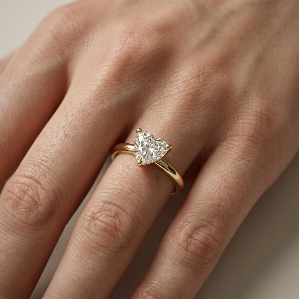 Heart Cut Lab Grown Diamond Engagement Ring in Yellow Gold Solitaire Setting